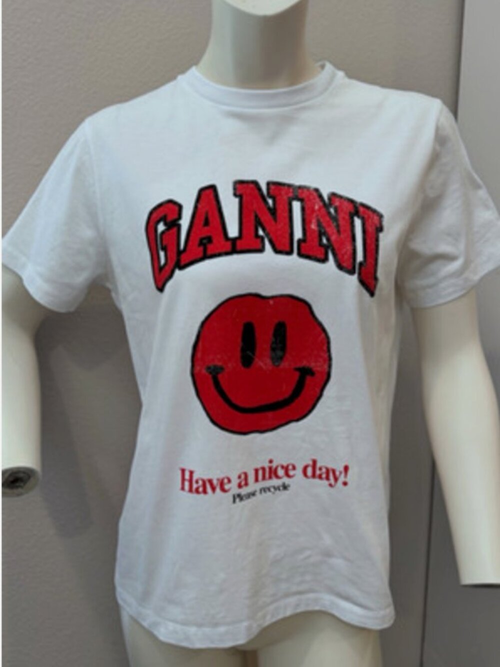 GANNI Have a Nice Day Smiley Graphic T-Shirt Women’s M White Red Organic Cotton